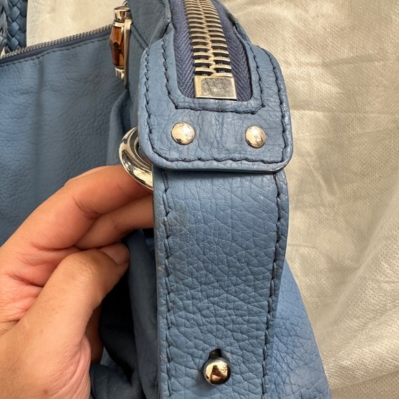 Gucci Large Bamboo Barbaston Royal Blue Spike Calfskin Leather - Picture 6 of 14